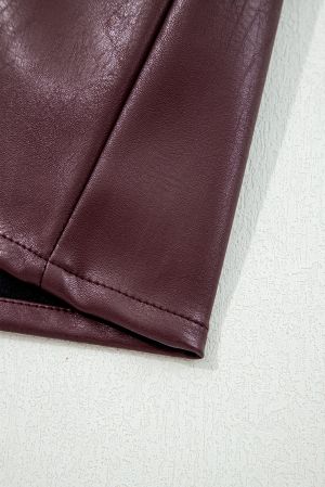 Дамска мини рокля от еко кожа без ръкави в тъмно бордо