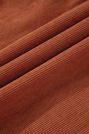 Women’s Rust Brown Corduroy Dress with Puff Sleeves and Button Detail