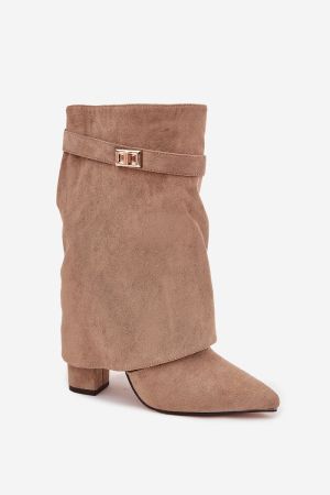 Women’s Beige Faux Suede Ankle Boots with Buckle