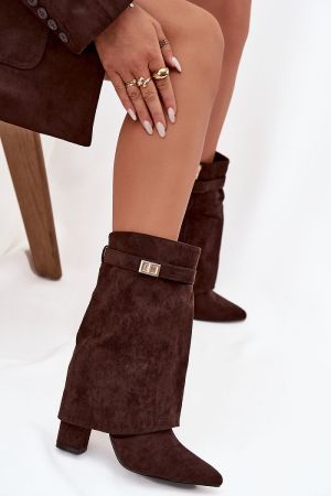 Women’s Brown Faux Suede Ankle Boots with Buckle