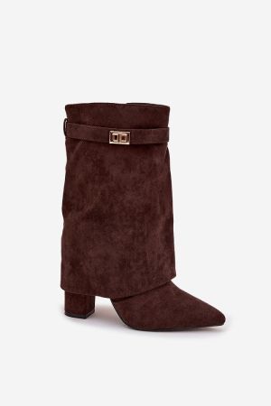 Women’s Brown Faux Suede Ankle Boots with Buckle