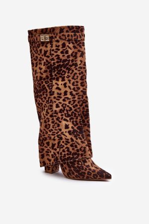 Women’s Leopard Print Faux Suede Fold-Over Boots