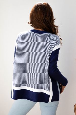 Women’s Blue Stripe Color Block Oversized Tunic Sweater