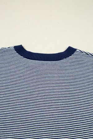 Women’s Blue Stripe Color Block Oversized Tunic Sweater