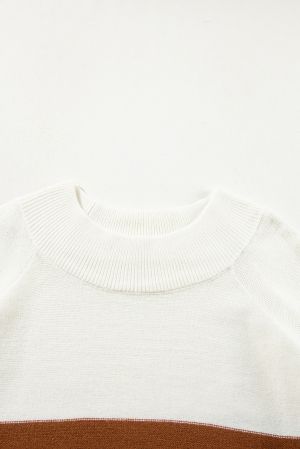 Дамски плетен пуловер с цветни блокове и рипсени кантове, макси размери