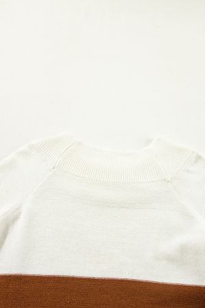 Дамски плетен пуловер с цветни блокове и рипсени кантове, макси размери