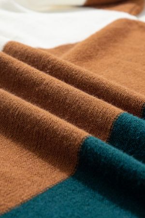 Дамски плетен пуловер с цветни блокове и рипсени кантове, макси размери