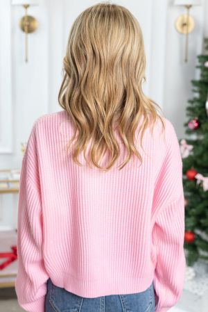 Women's Pink Christmas Sweater “Merry & Bright”