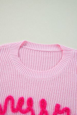 Women's Pink Christmas Sweater “Merry & Bright”