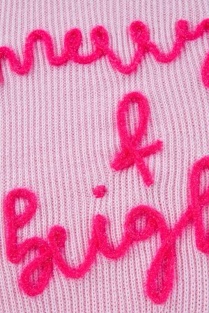 Women's Pink Christmas Sweater “Merry & Bright”