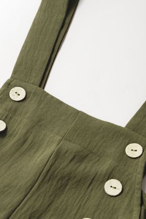 Women's Jungle Green Solid Color Buttoned Straight Leg Overall