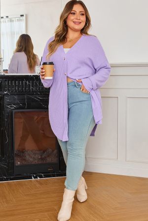 Дамска жилетка с копчета в лилав цвят, макси размери