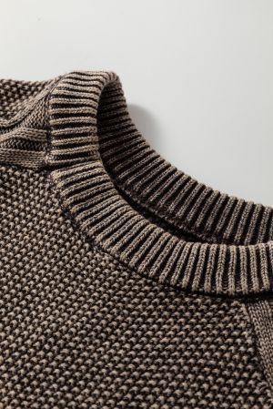 Women’s Dark Brown 100% Cotton Sweater with Cable Knit Sleeves