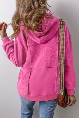 Pink Mineral Wash Terry Patchwork Drawstring Hoodie
