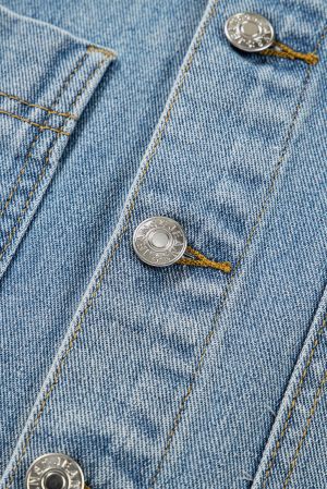 Дамско синьо дънково яке с големи джобове и странични връзки, boyfriend стил