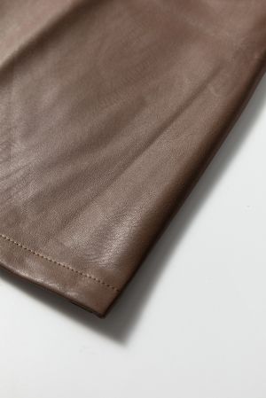 Дамска кафява мини рокля от еко кожа без ръкави