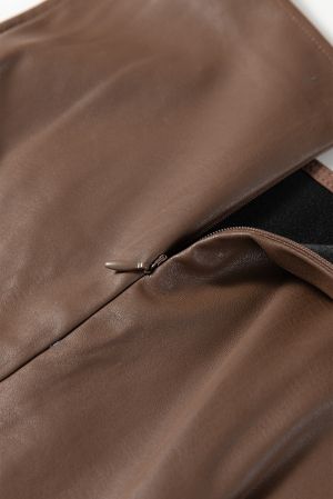 Дамска кафява мини рокля от еко кожа без ръкави