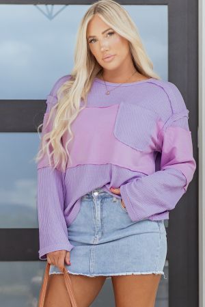 Women's Lavender Textured Long Sleeve Top