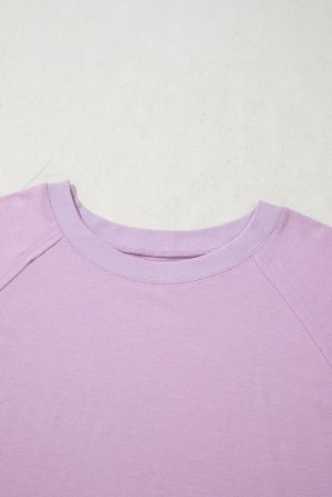 Дамска блуза в лилаво с флорални апликации по ръкавите, макси размери