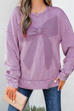 Women's Lavender Long Sleeve Top with Statement Bow