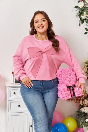 Women's Pink Long Sleeve Top with Statement Bow