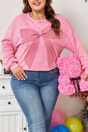 Women's Pink Long Sleeve Top with Statement Bow