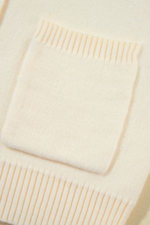 Women’s Beige Knit Cardigan with Single Button and Pockets