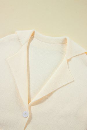 Women’s Beige Knit Cardigan with Single Button and Pockets