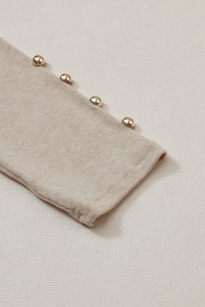 Women’s Beige Puff Sleeve Blouse with Gold Buttons