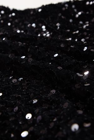 Women's Black Sequin Long Sleeve Cutout Back Top