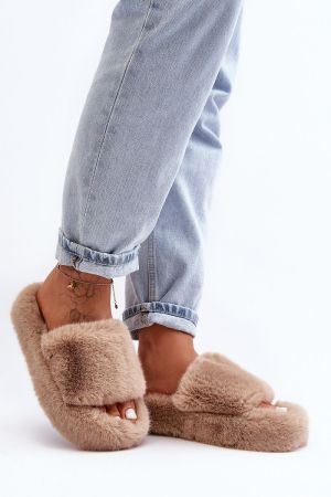 Fuzzy Open-Toe Slippers with Wide Strap