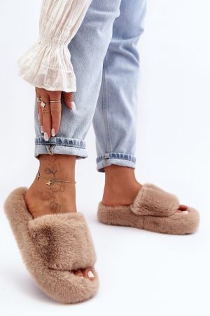 Fuzzy Open-Toe Slippers with Wide Strap