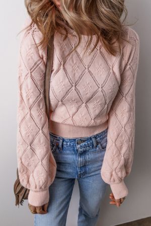 Women’s Cropped Knitted Sweater in Powder Pink