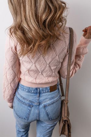 Women’s Cropped Knitted Sweater in Powder Pink