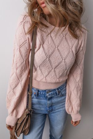 Women’s Cropped Knitted Sweater in Powder Pink