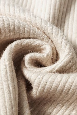 Women’s Beige Thermal Lined Ribbed Sweater with Mock Neck