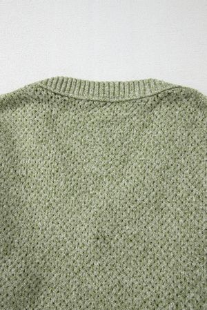 Women’s Green Open-Knit Sweater with V-Neckline