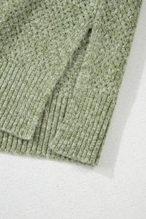Women’s Green Open-Knit Sweater with V-Neckline