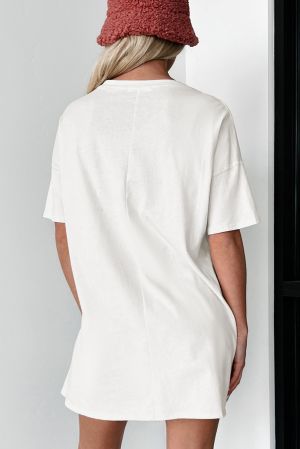 Women's White Cotton Oversized T-Shirt Tunic with Short Sleeves