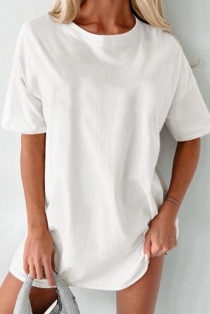 Women's White Cotton Oversized T-Shirt Tunic with Short Sleeves