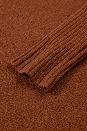 Women’s Brown Sweater Dress with High Neck and Pockets