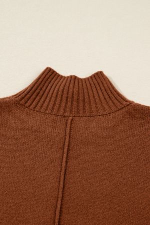 Women’s Brown Sweater Dress with High Neck and Pockets