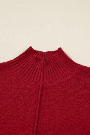 Women’s Red Sweater Dress with High Neck and Pockets