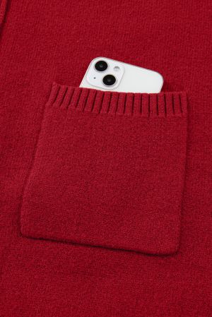 Women’s Red Sweater Dress with High Neck and Pockets
