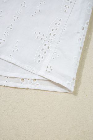 Дамска блуза в бяло с бродерия и ластични маншети, 100% памук