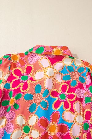 Multicolor Floral Print Bubble Sleeve Shirt
