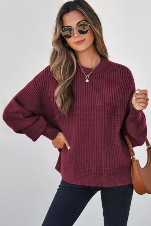 Women's Burgundy Knitted Sweater with Textured Design