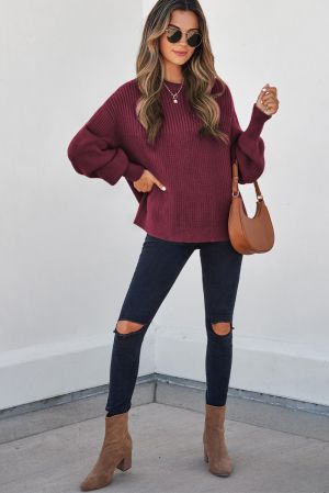 Дамски пуловер в цвят бордо