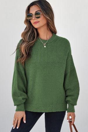 Women's Green Knitted Sweater with Textured Design