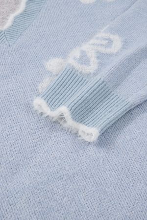 Women's Fuzzy Floral V-Neck Plus Size Sweater